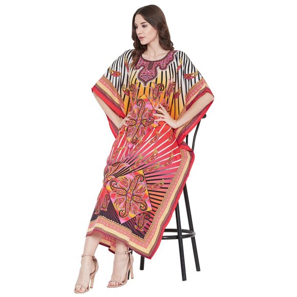 Women Plus Size Paisley Printed Multicolor Kaftan Maxi Dress by Gypsie Blu - Picture 3 of 9